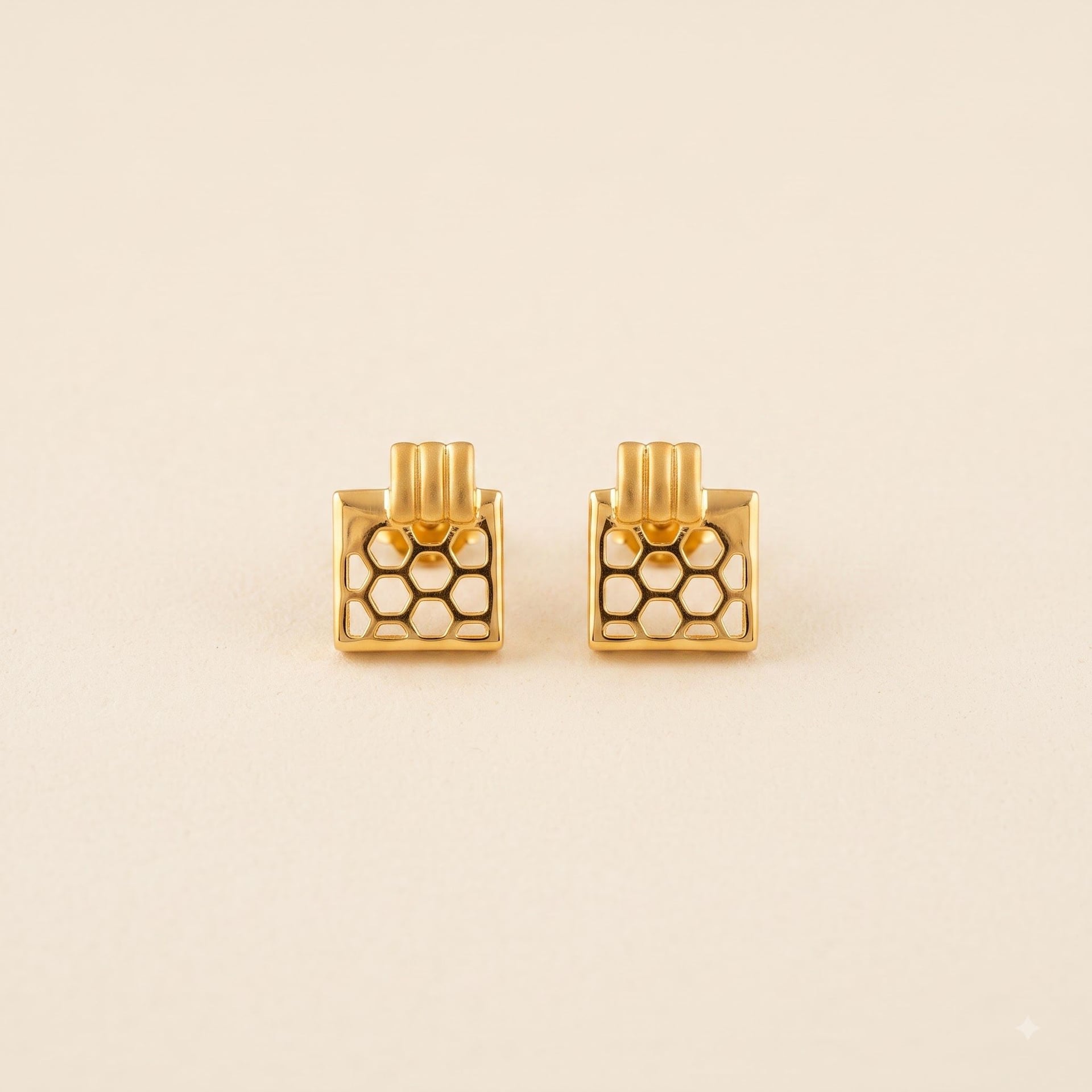 Lotus Comb Gold Tops — Layered petal stud earrings in etched 22kt yellow gold by Chawla Jewellers